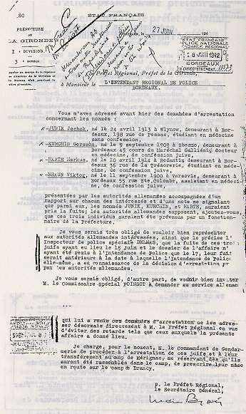L'ordre d'arrestation du 27 juin 1942