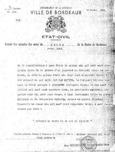 Acte de d�c�s d'Antoinette Alisvaks