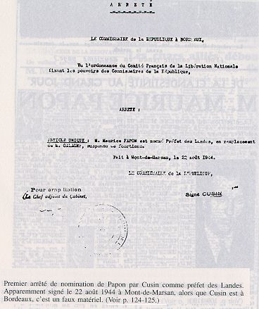 Un faux de Papon : nomination pr�fet des Landes